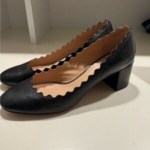 Chloe Leather Scalloped Block Heel Pump - 37.5